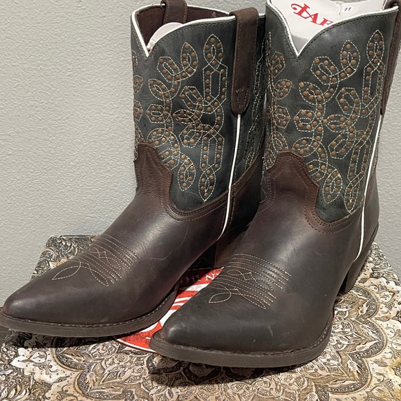 Laredo Women's Randee Cowgirl Boots Chocolate & Turquoise Leather Sz 11 M